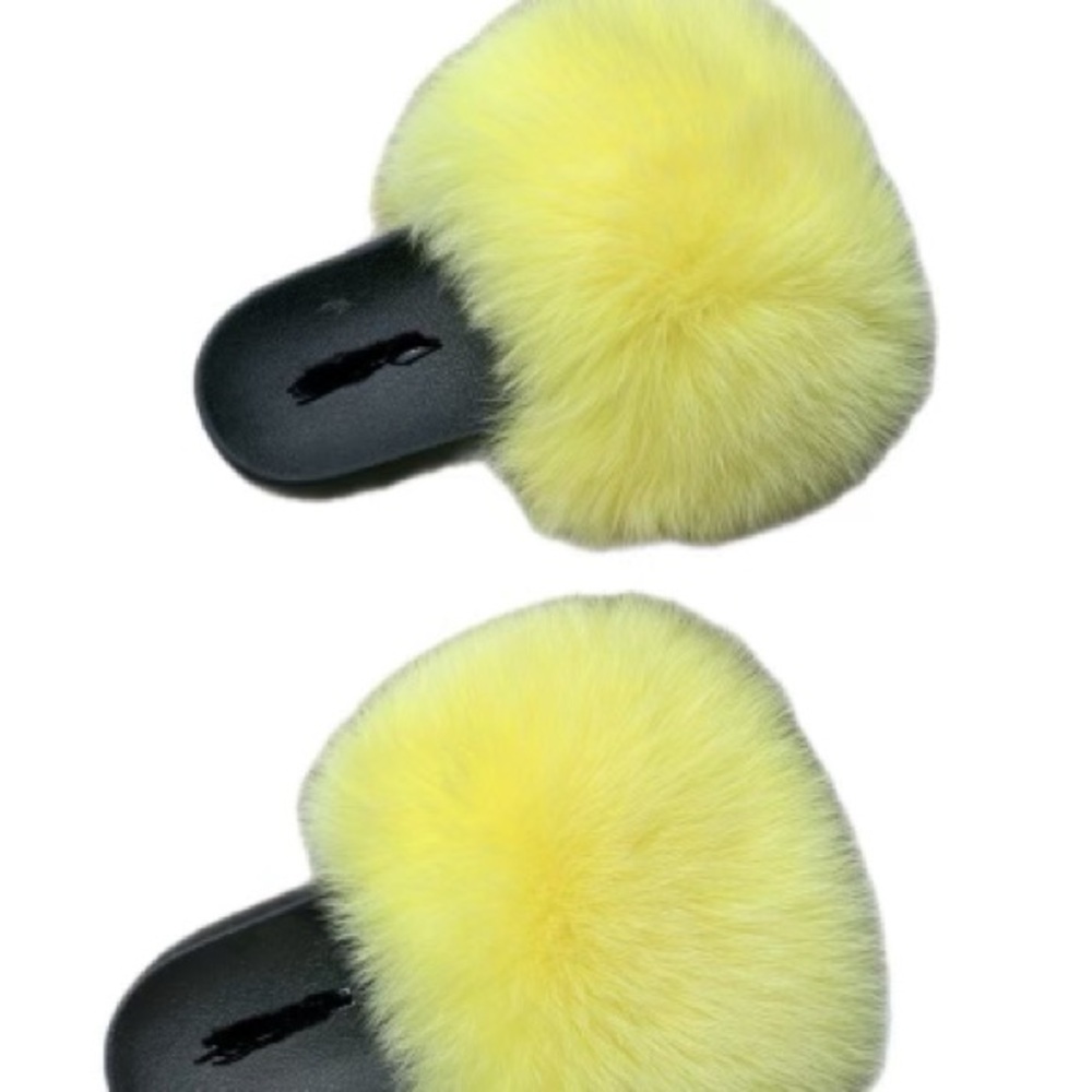 Yellow Fluffy Slide Sandals